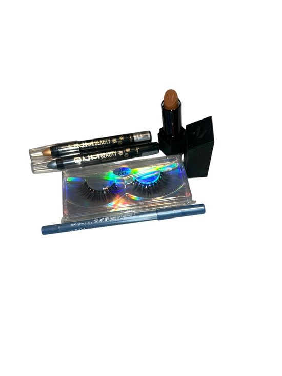 Other - Makeup Set with Brown Lipstick, Black Eyeliner & False Lashes